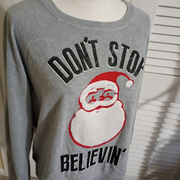 Ugly Christmas Sweatshirt XL-DON'T STOP BELIEVIN'- Grey Cotton/Poly Blend - Picture 3 of 12